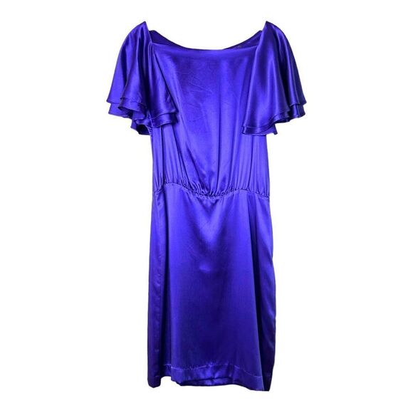 BANANA Republic Short Silk Dress Flutter Sleeve Indigo Blue Purple Womens 8 - Picture 1 of 6